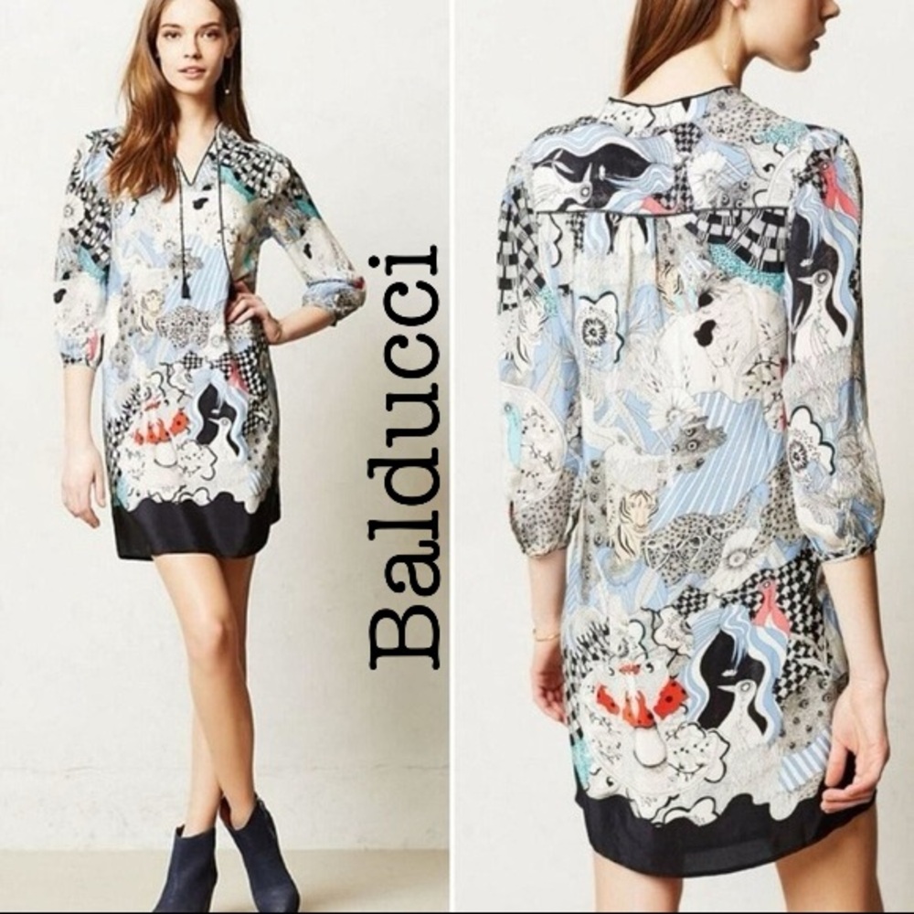 Anthropologie Balducci Cleo Illustrative Silk Tunic Dress Size XSMALL